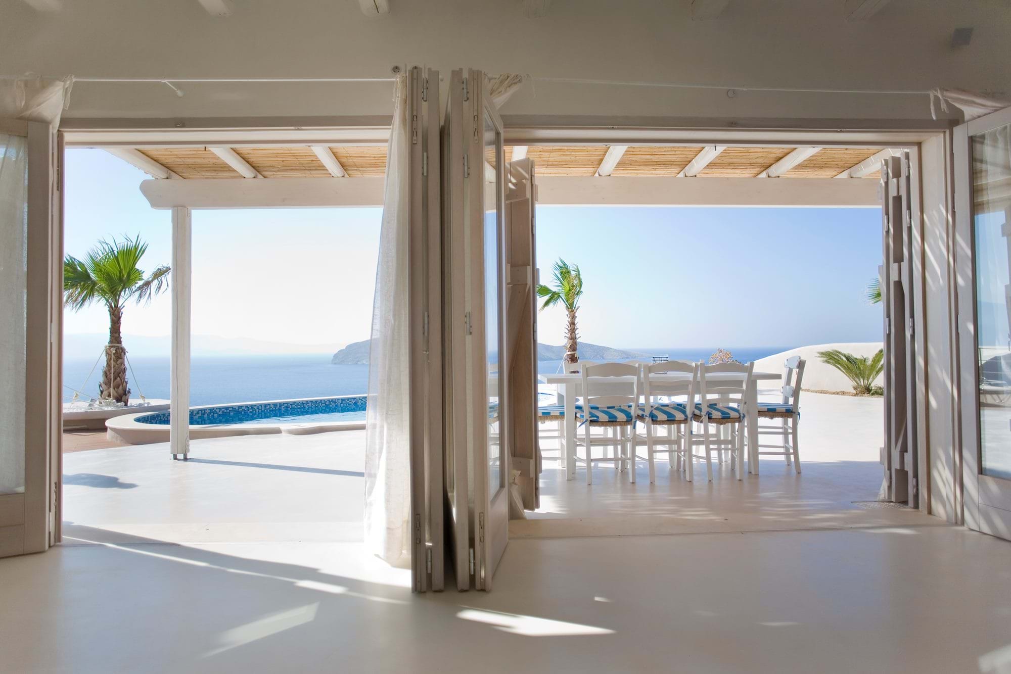 View from the living room across the terrace to the sea